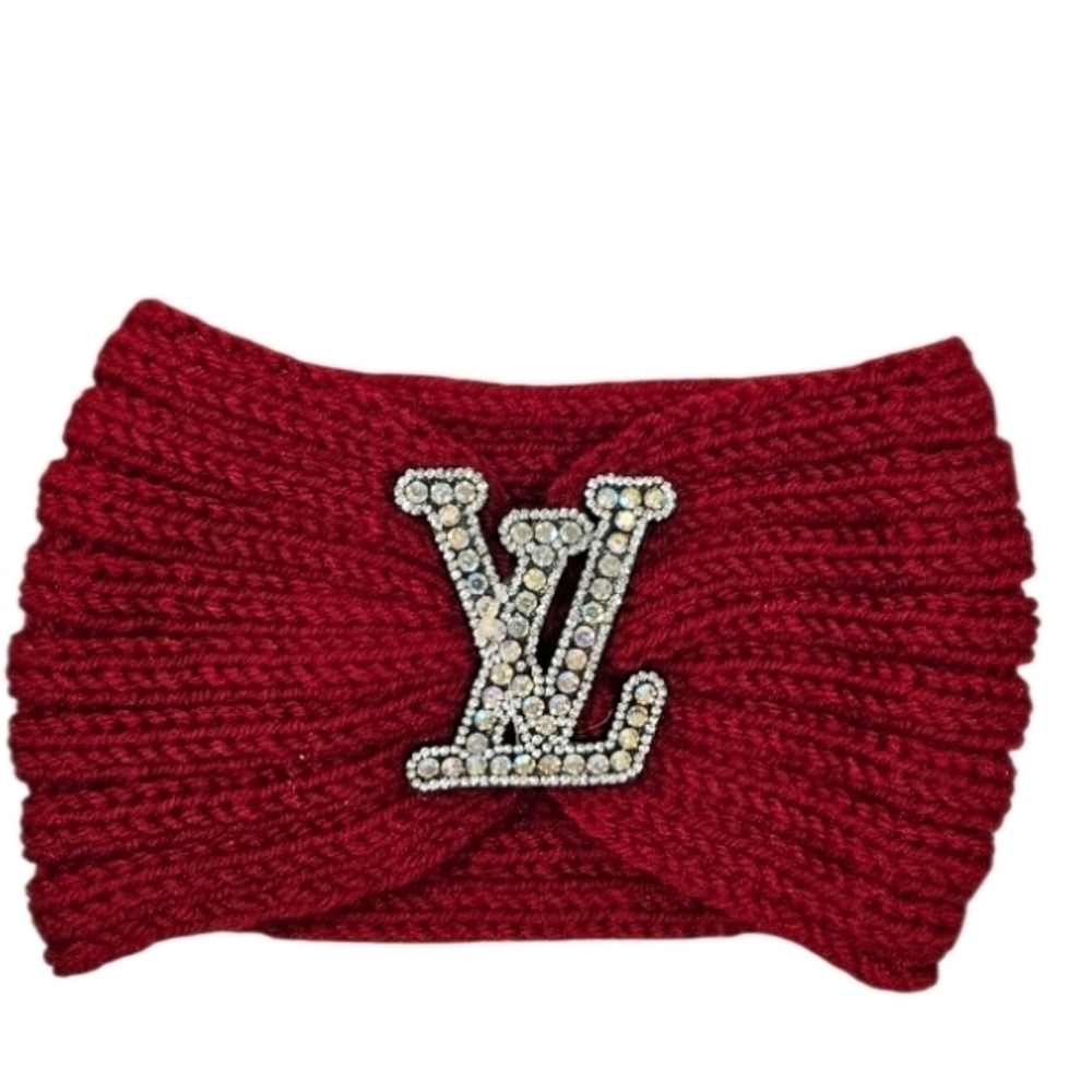 Elegant Red Knit Headband with Crystal Accent